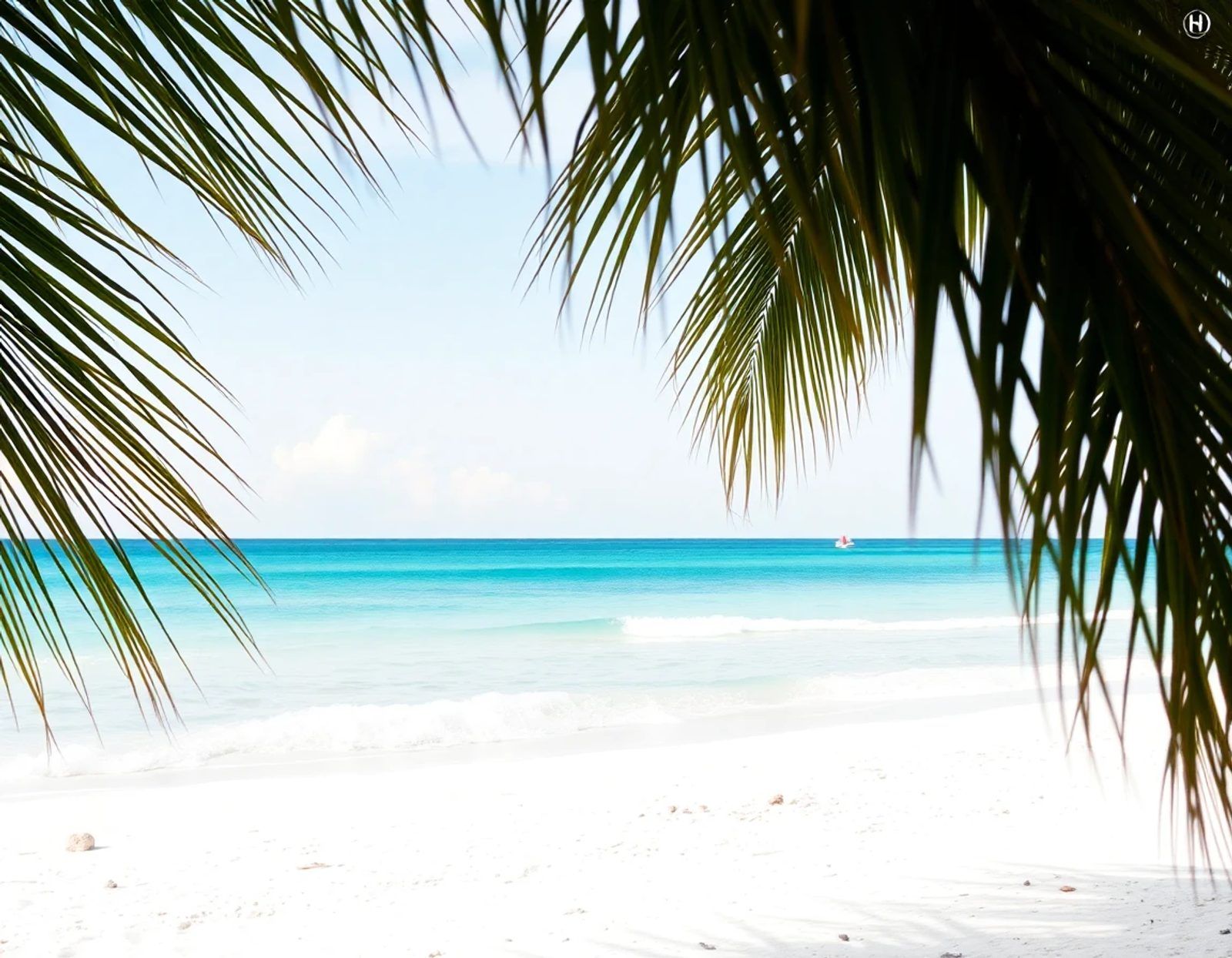 Palm fronds over a white-sand Carolina beach