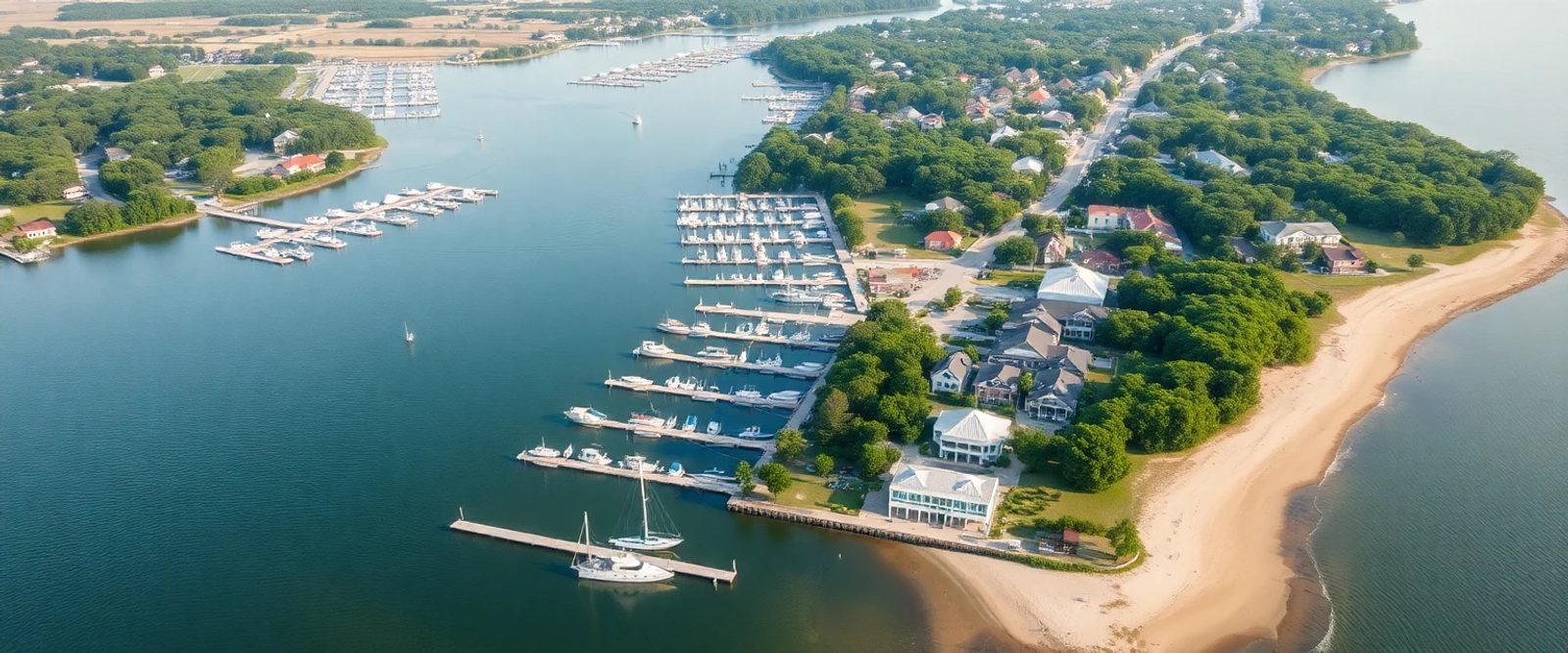 Aerial view of an Intracoastal Waterway marina near Wilmington