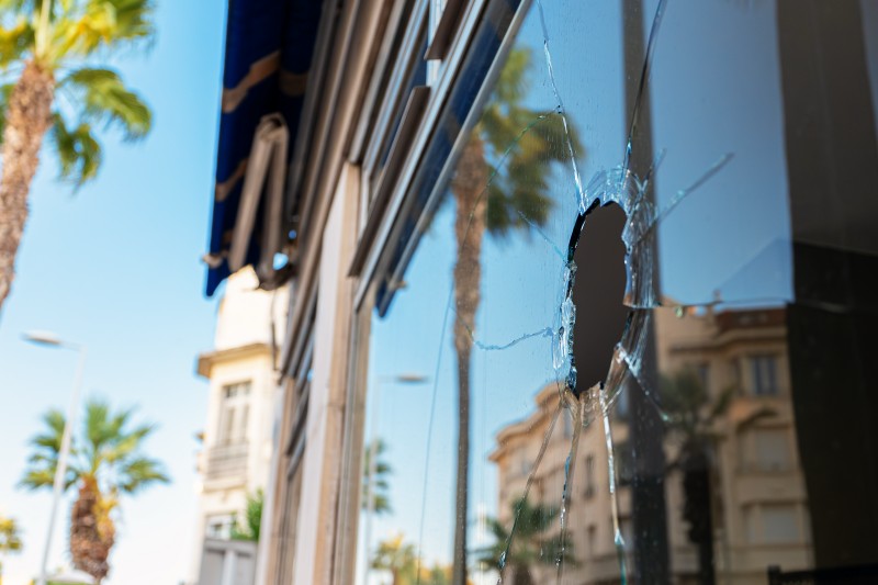 coastal north carolina business with a broken window