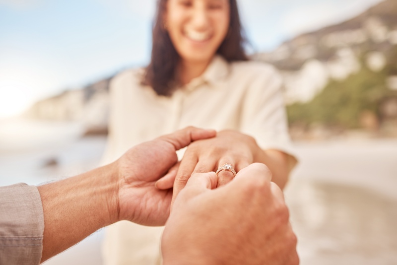 diamond ring proposal on the beaches of north carolina