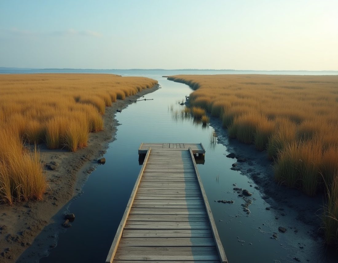 Tidal creek winding through marsh grass near Porters Neck