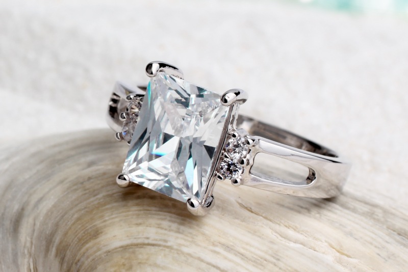 diamond ring on a shell at the beach
